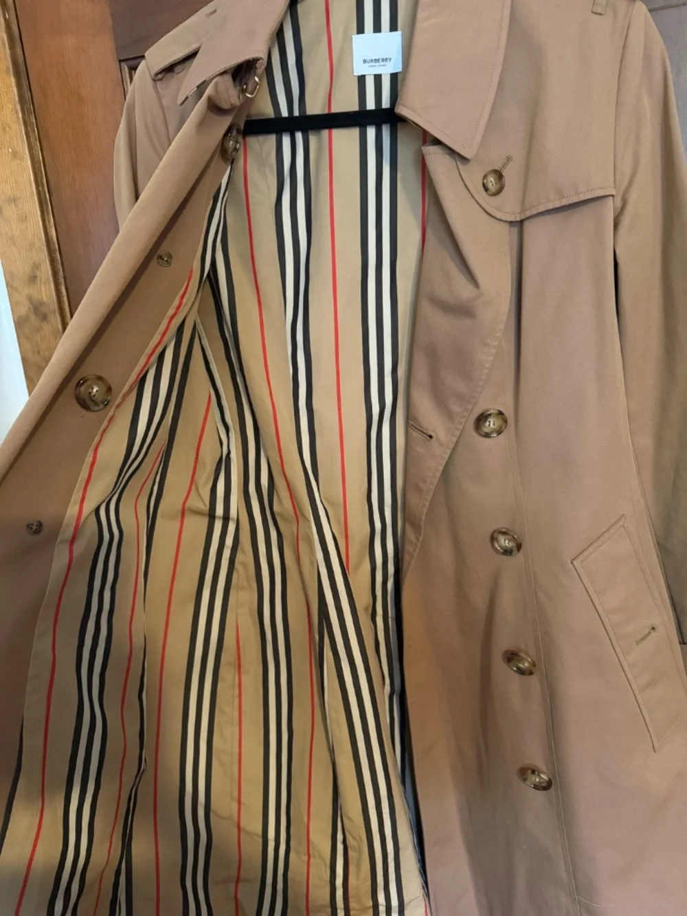 Burberry Trench coat Dark Honey Color White Label Striped Lining Size US 6 UK 8 - Picture 5 of 7